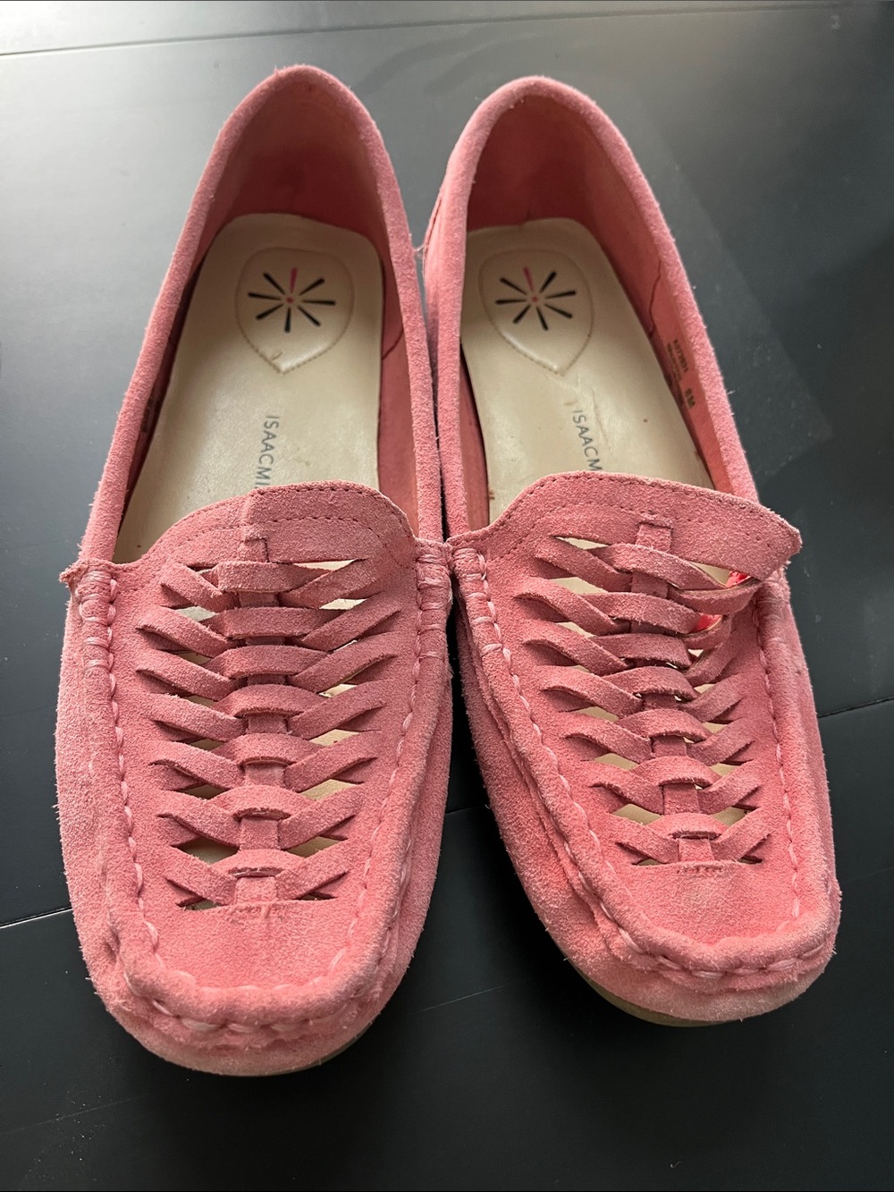 Isaac Mizrahi Rose Pink Suede Woven Loafers